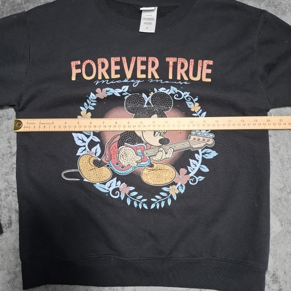 Disney Graphic Mickey Mouse Forever True Floral Rock Black Women's Sweatshirt M - Picture 7 of 9